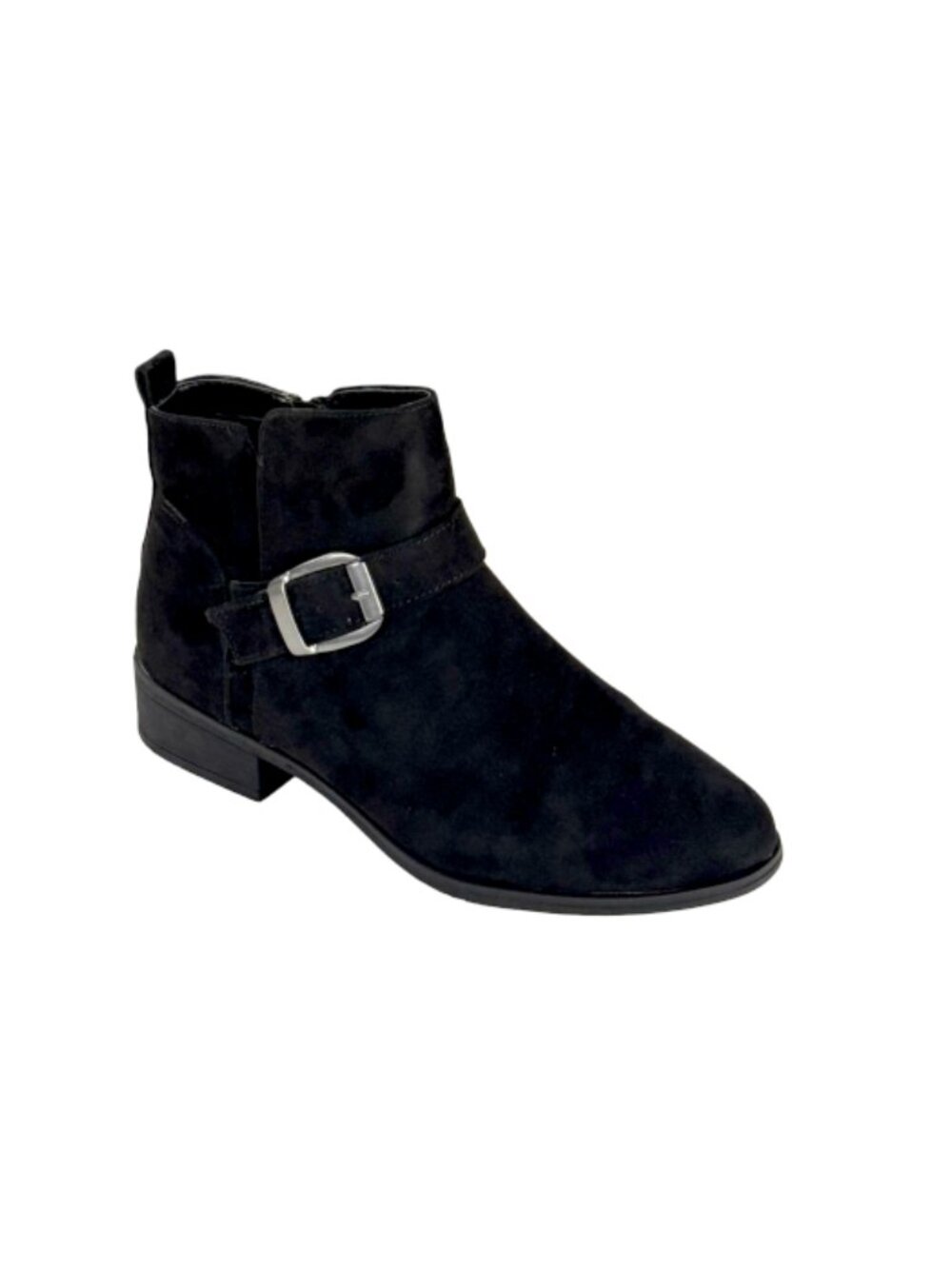 Bamboo Play-14S Women's Black Buckle Ankle Boots Low Heel